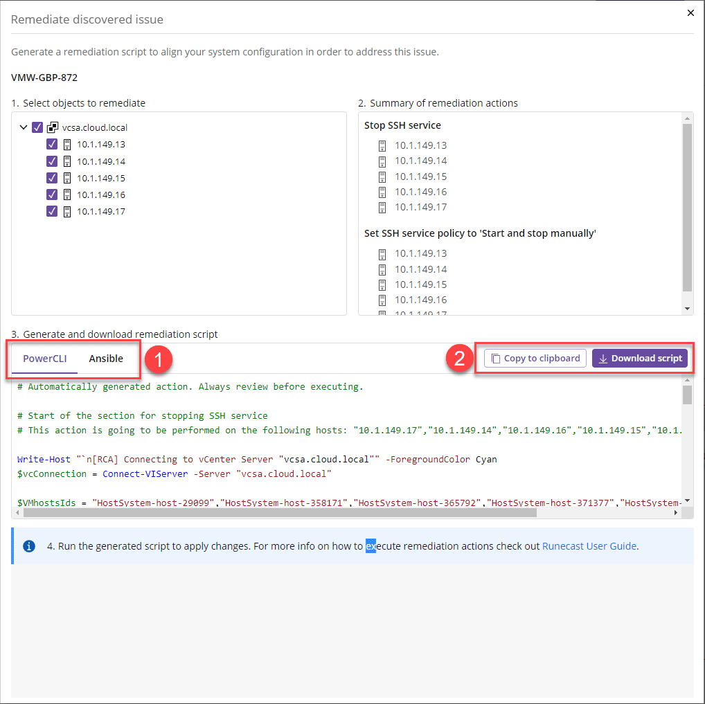 Choose the script type and if you want to copy or download the script