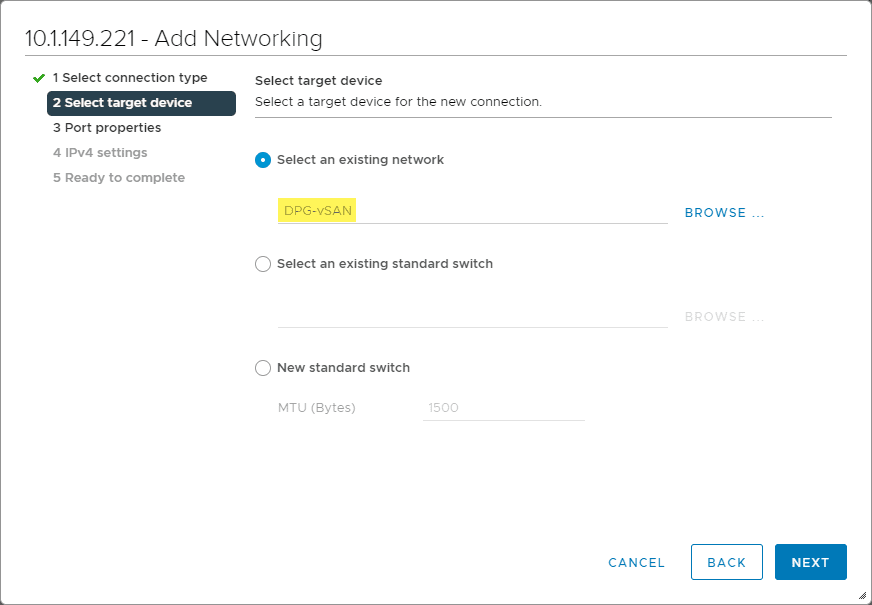 Choose your existing vSAN VDS created earlier