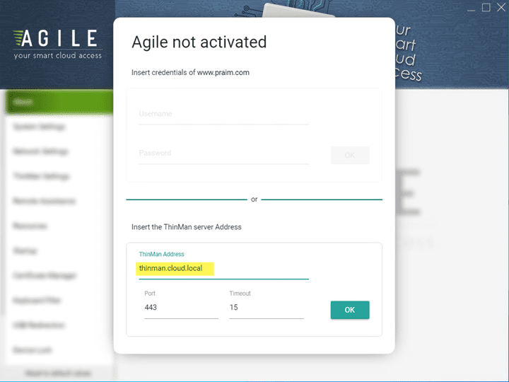 Configuring the ThinMan Server address for Agile