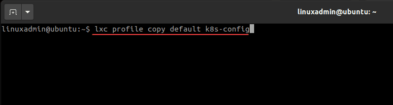 Copying the default profile to a new profile for Kubernetes LXC containers