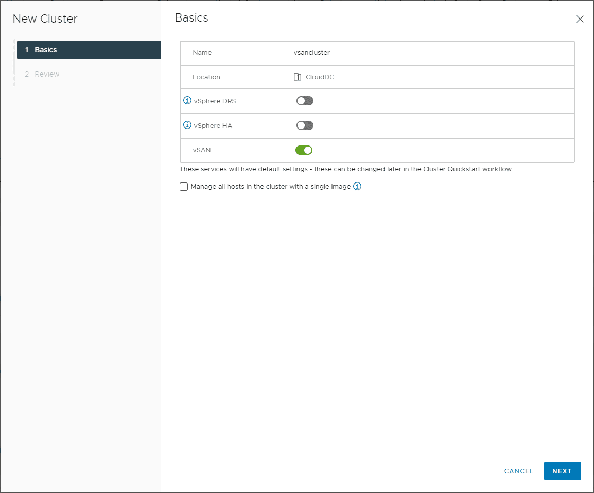 Creating a vSAN cluster in the vSphere Client