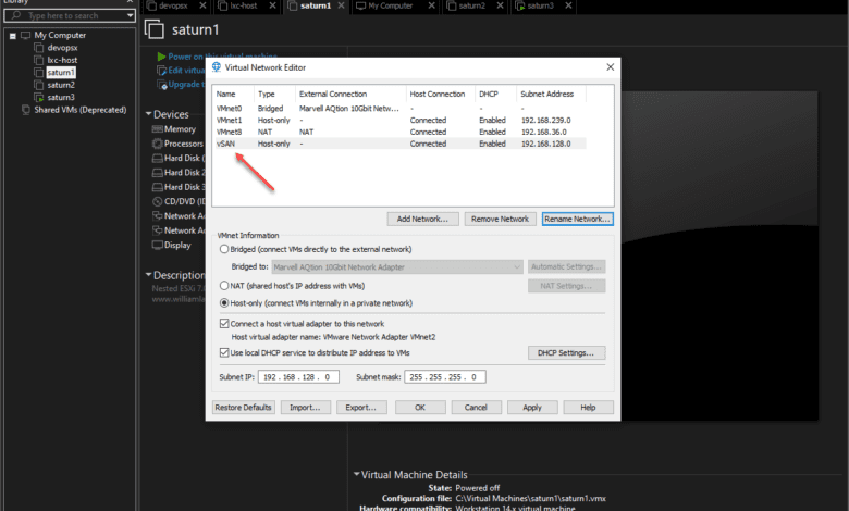 Creating a vSAN network in VMware Workstation