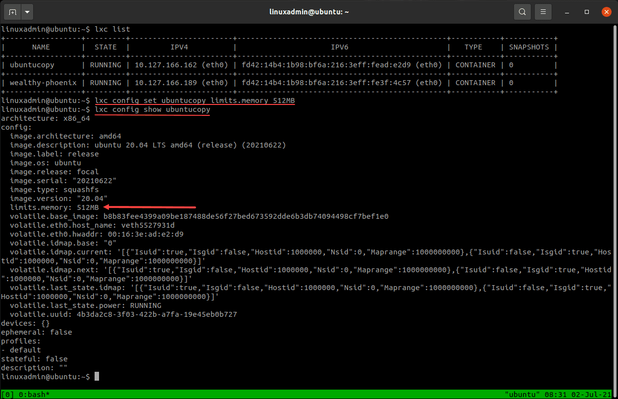 Dynamically limiting system memory in LXC system containers