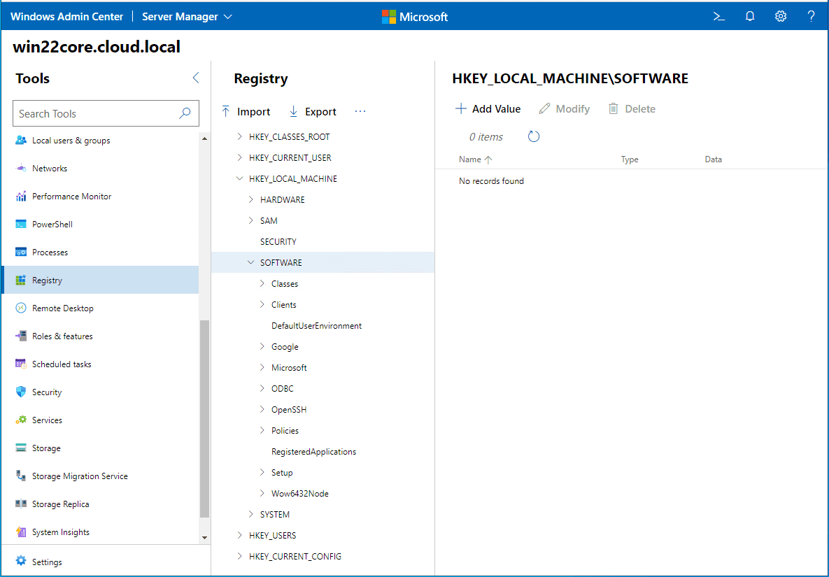 Edit the registry of Windows Server 2022 core