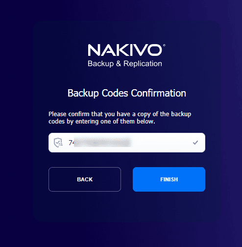 Enter one of the backup codes to ensure you have those saved