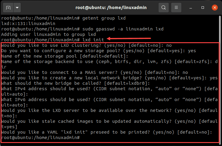 Initializing lxd for use on your Linux machine