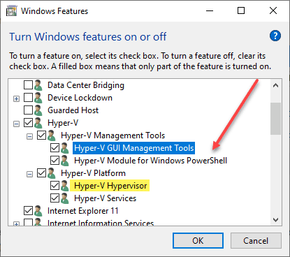 Installing Hyper V in Windows 10