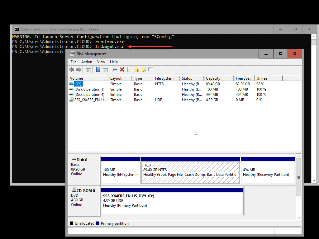 Launching disk management to look at disk issues or configuration