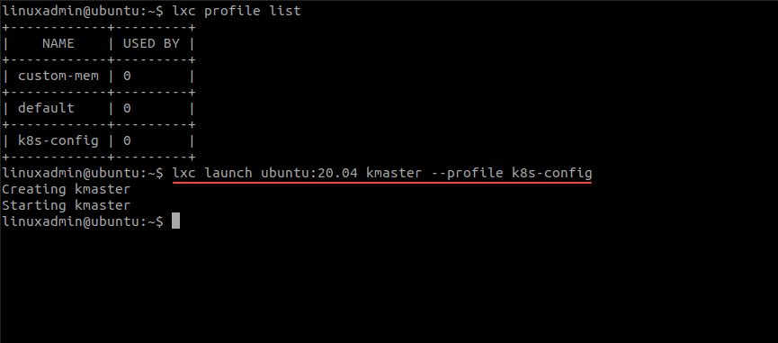 Launching the LXC containers using the customized K8S profile