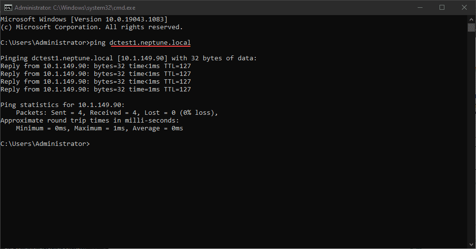 Pings to conditional forwarder domain by FQDN are successful