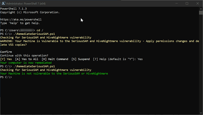 PowerShell Script workaround for SeriousSAM and HiveNightmare Vulnerability