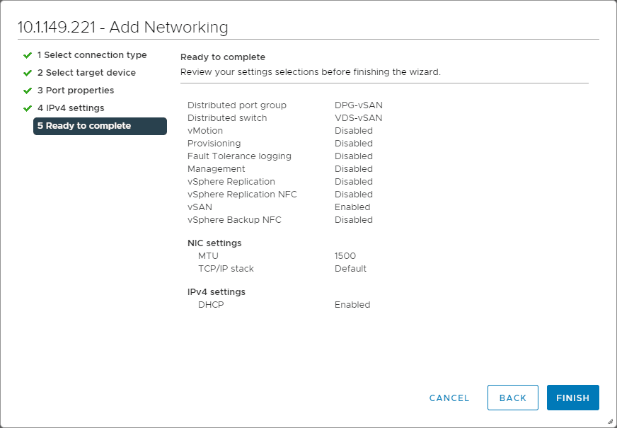 Ready to complete adding the vSAN VMkernel port