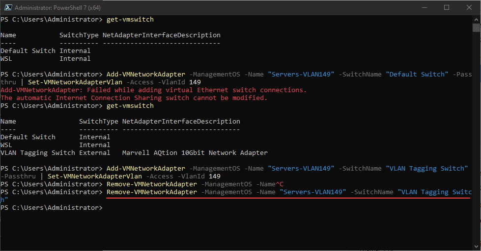 Removing the network adapter added for VLAN tagging