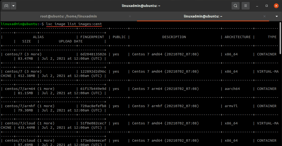 Searching for LXC containers