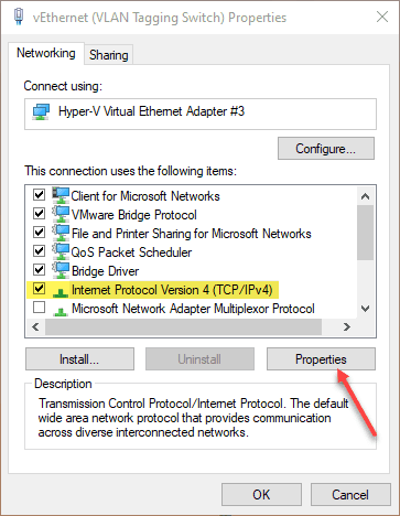 Select the properties of IPv4