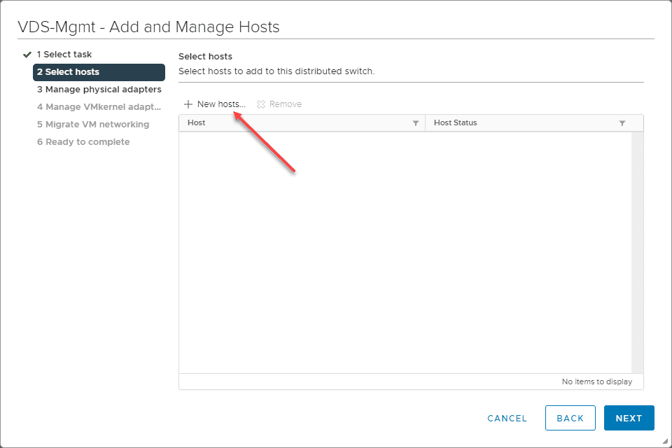 Select to add hosts