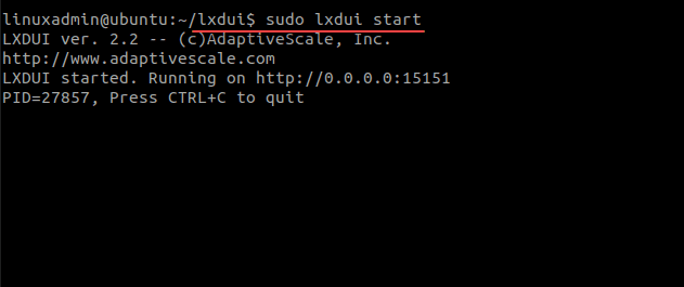Starting the LXDUI web interface