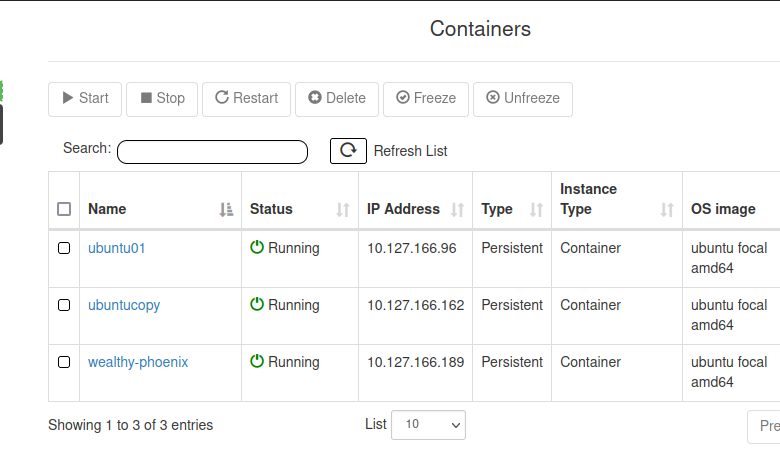 Using LXDUI to view containers on an LXC container host