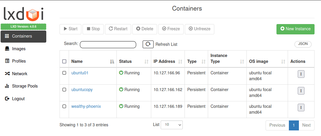 Using LXDUI to view containers on an LXC container host