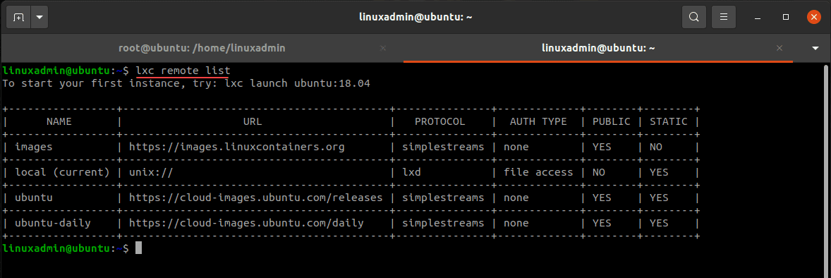 Viewing remote repositories for LXC system containers