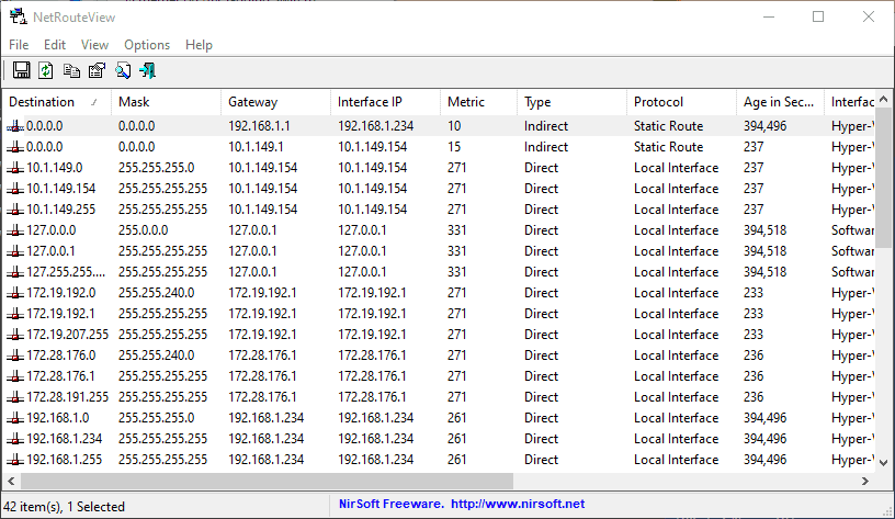 Viewing routes with netrouteview