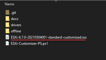 A new custom ESXi install ISO is created by the ESXi Customizer utility