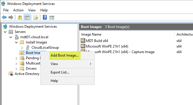 Add a boot image to WDS