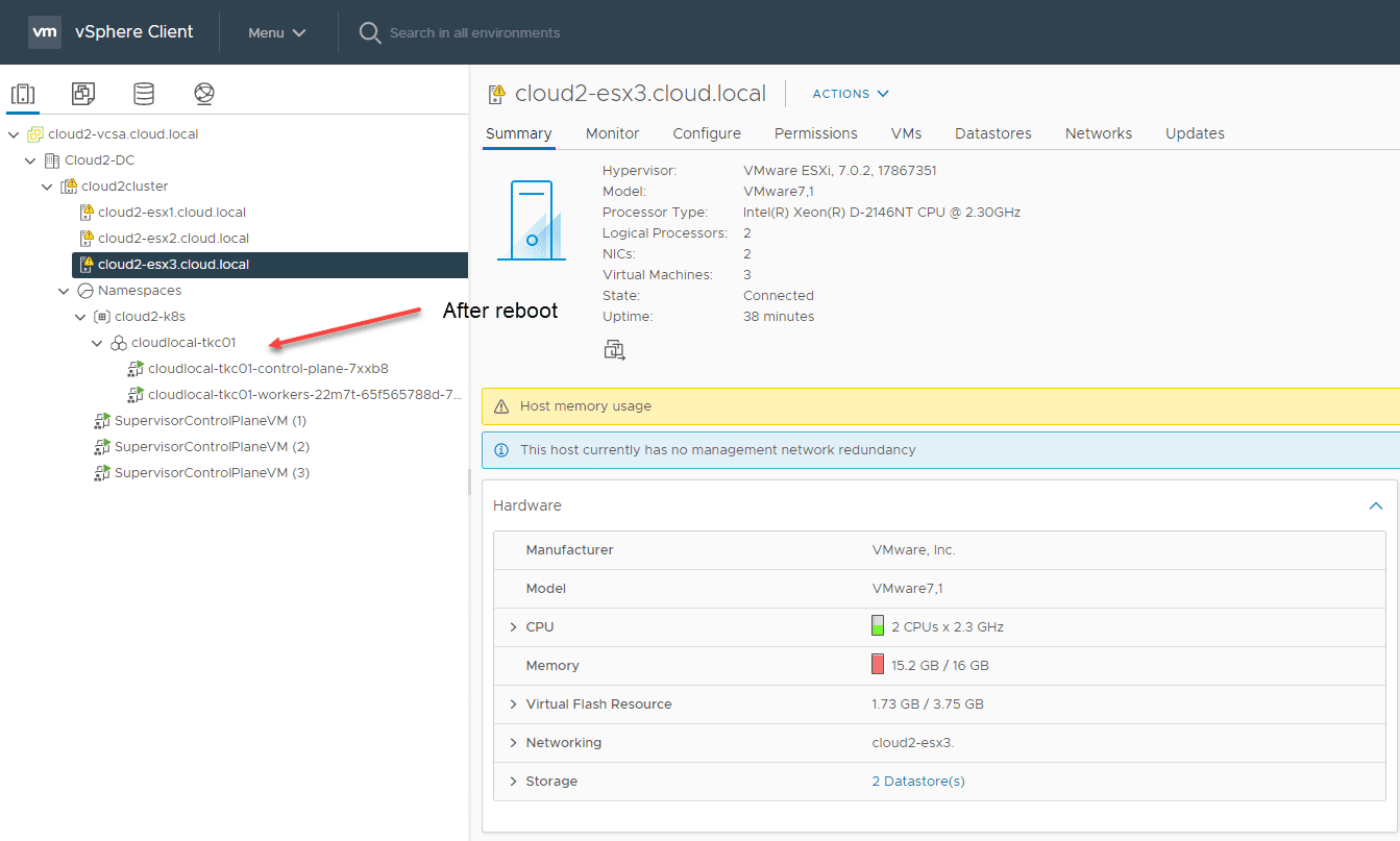 After rebooting or powering back on your TKC cluster everything comes back online