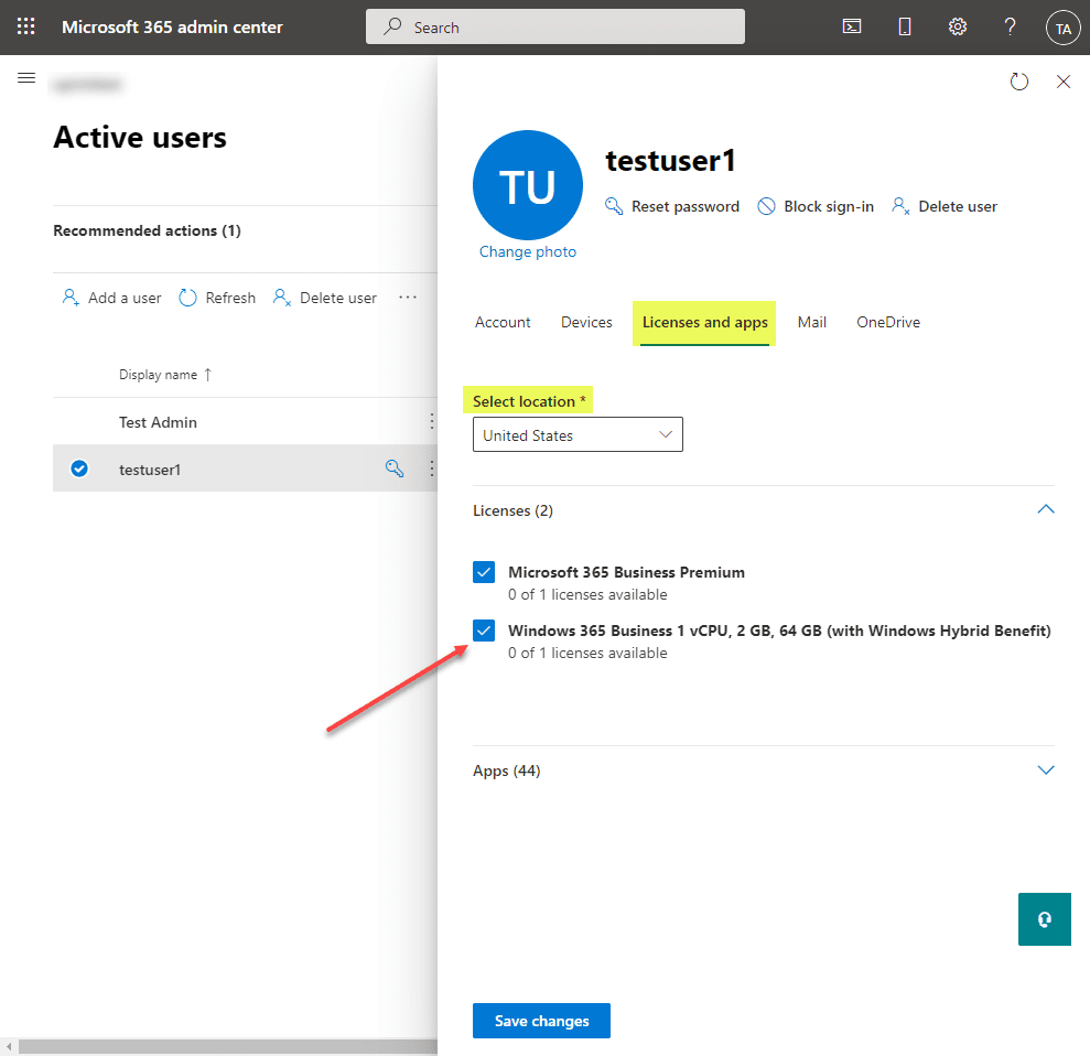 Assign the Windows 365 license to a user