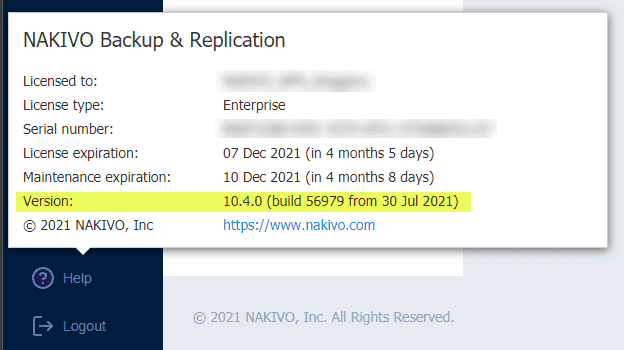 Check the version of the NAKIVO appliance