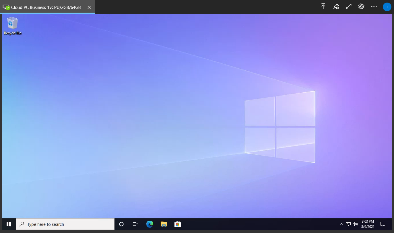 Connected to Windows 365 Cloud PC through a browser session