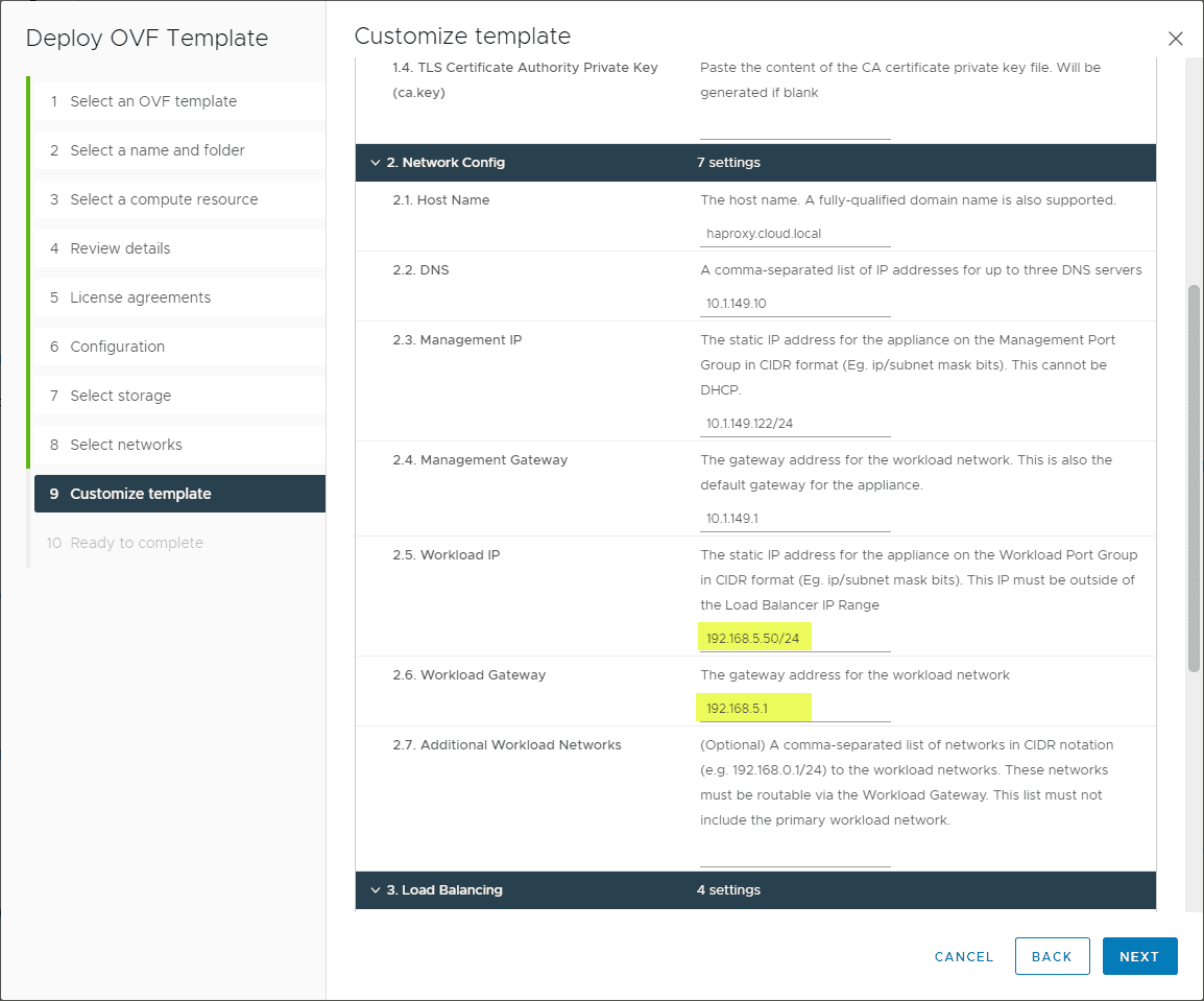 Customizing the HAProxy networking during deployment screenshot2