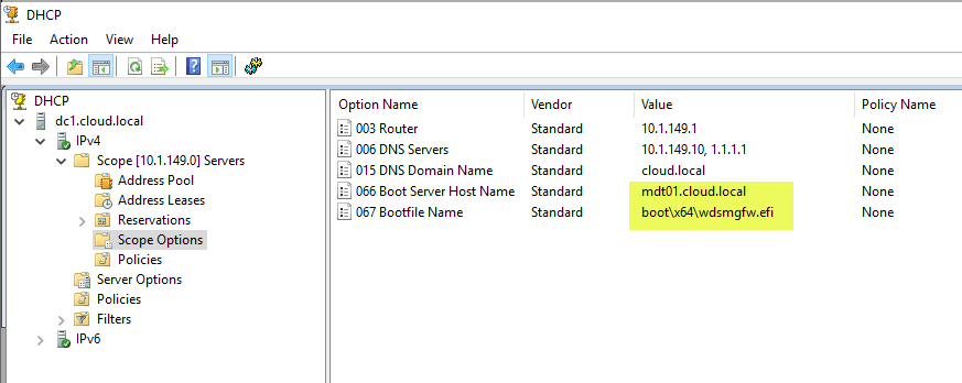 DHCP Scope options for UEFI