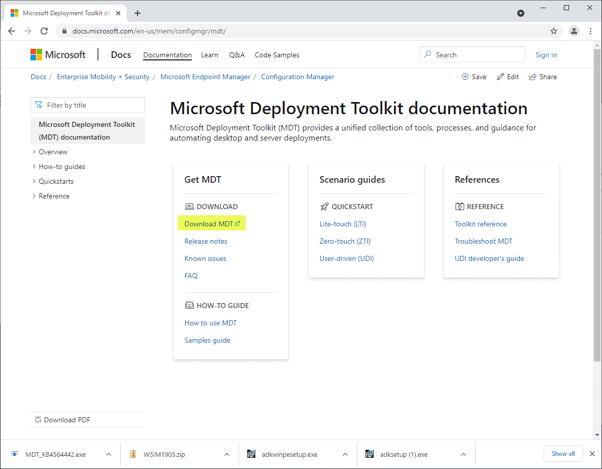Download MDT from Microsoft