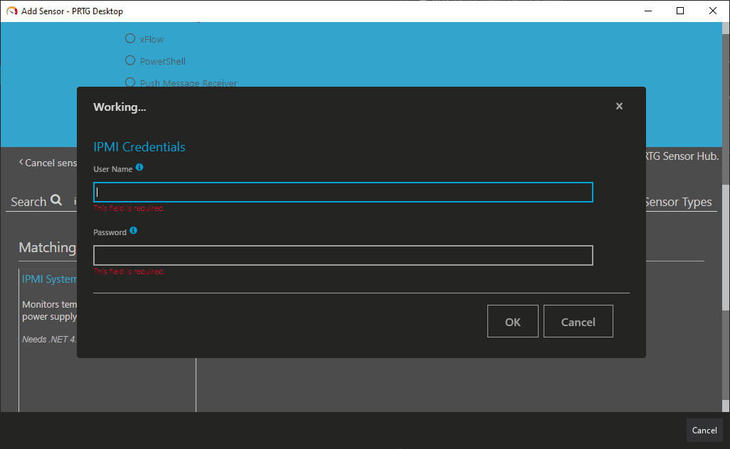 Log in to the IPMI interface when adding the sensor