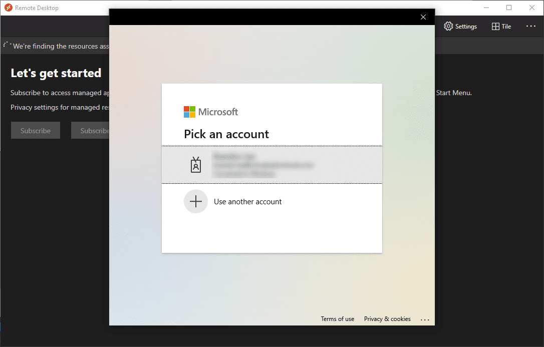 Login with your account to Windows 365