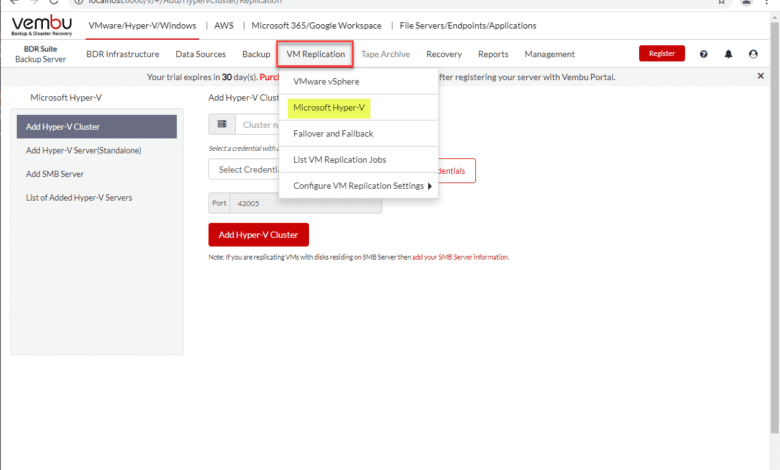New Hyper V replication in Vembu BDR Suite v5.0