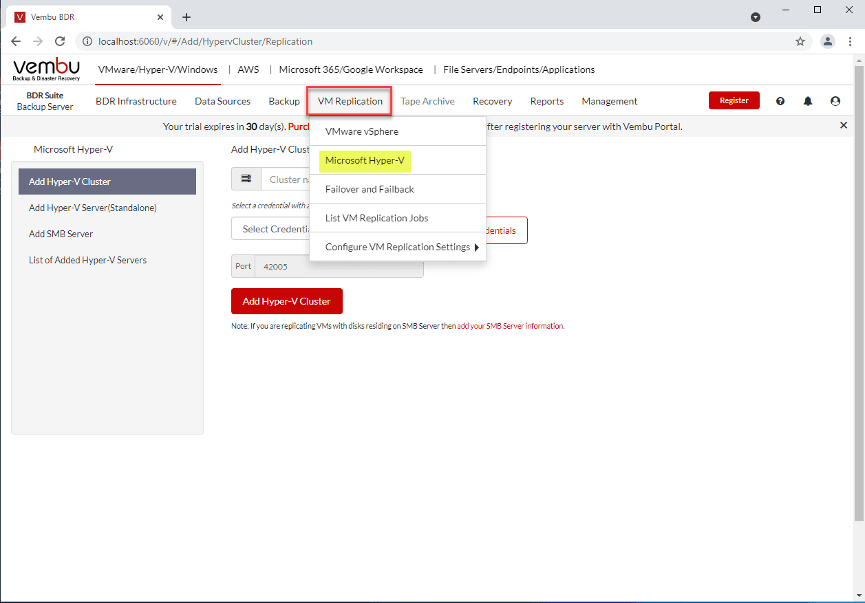 New Hyper V replication in Vembu BDR Suite v5.0