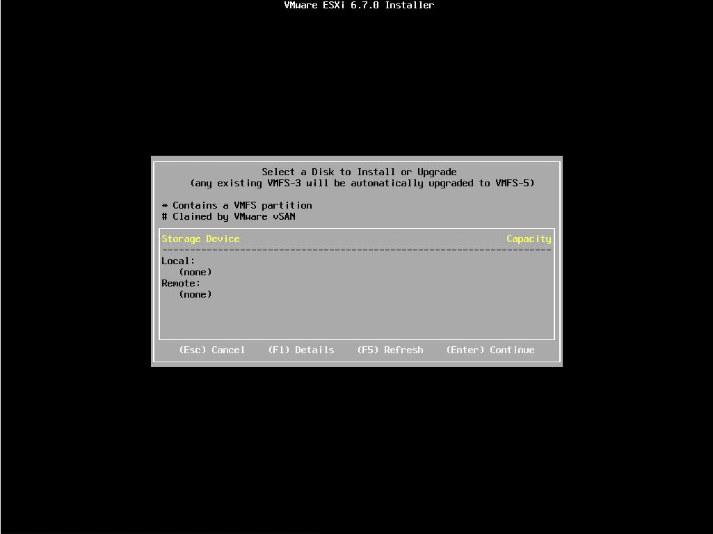 No storage device detected when installing VMware ESXi