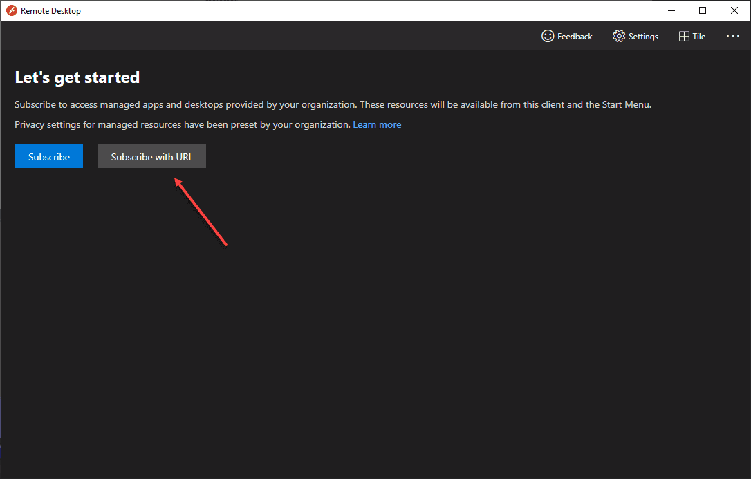 Subscribe with URL in the Remote Desktop App for Windows 365