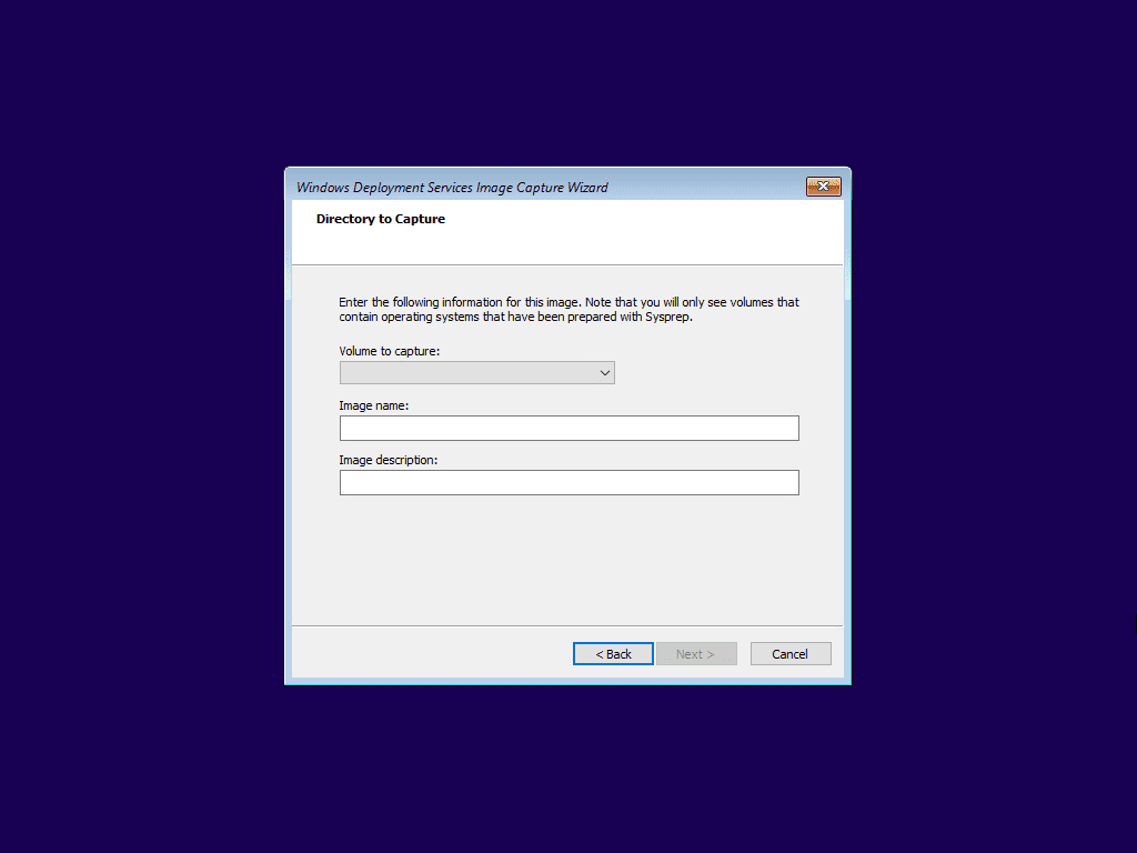 Windows Deployment Services directory to capture