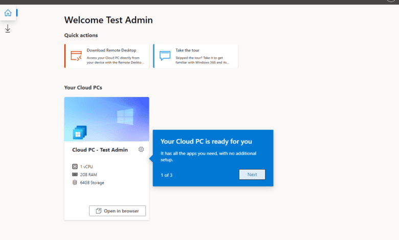 After logging in the Windows 365 Enterprise Cloud PC is available to the end user