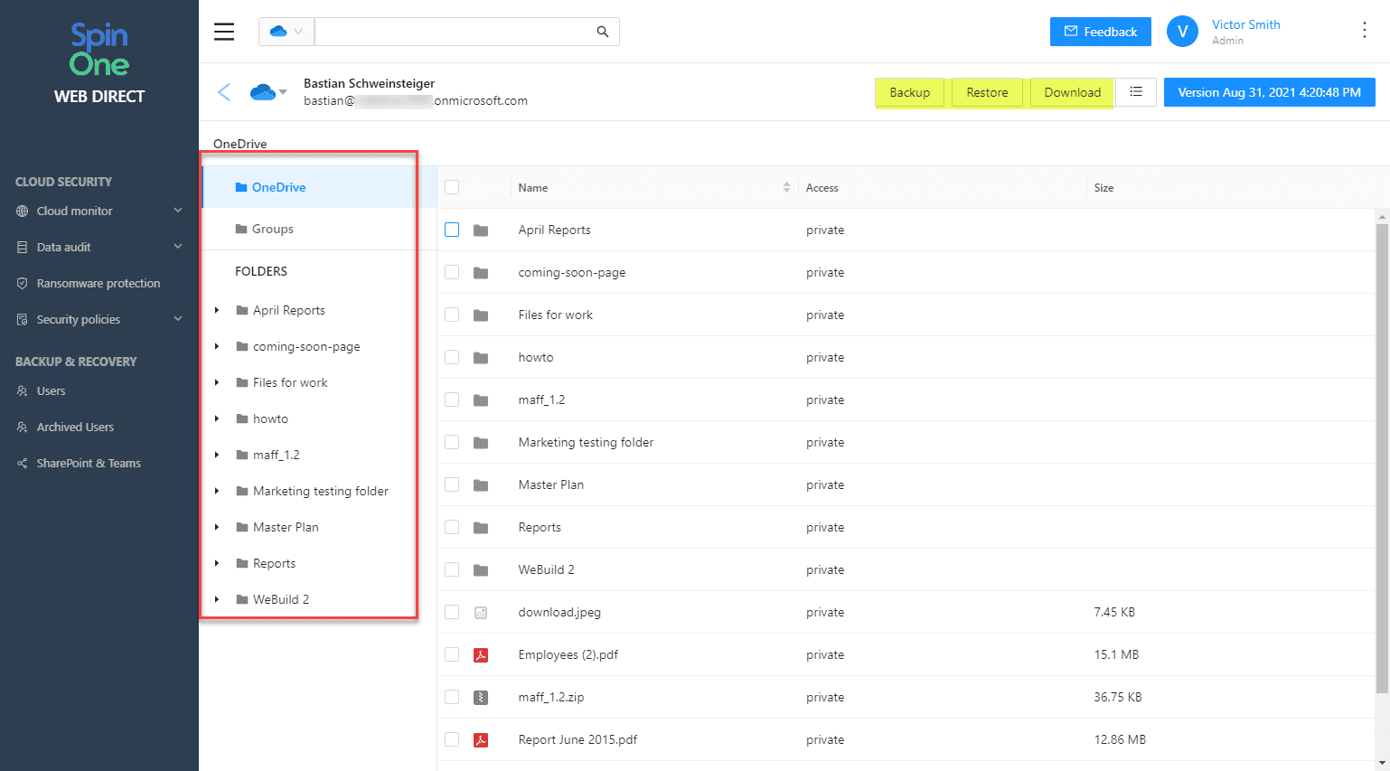 Browsing OneDrive folder structure during recovery