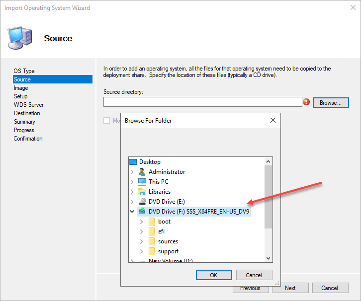 Choose the installation media location