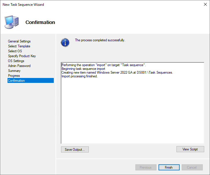 Confirm and create the task sequence for Windows Server 2022
