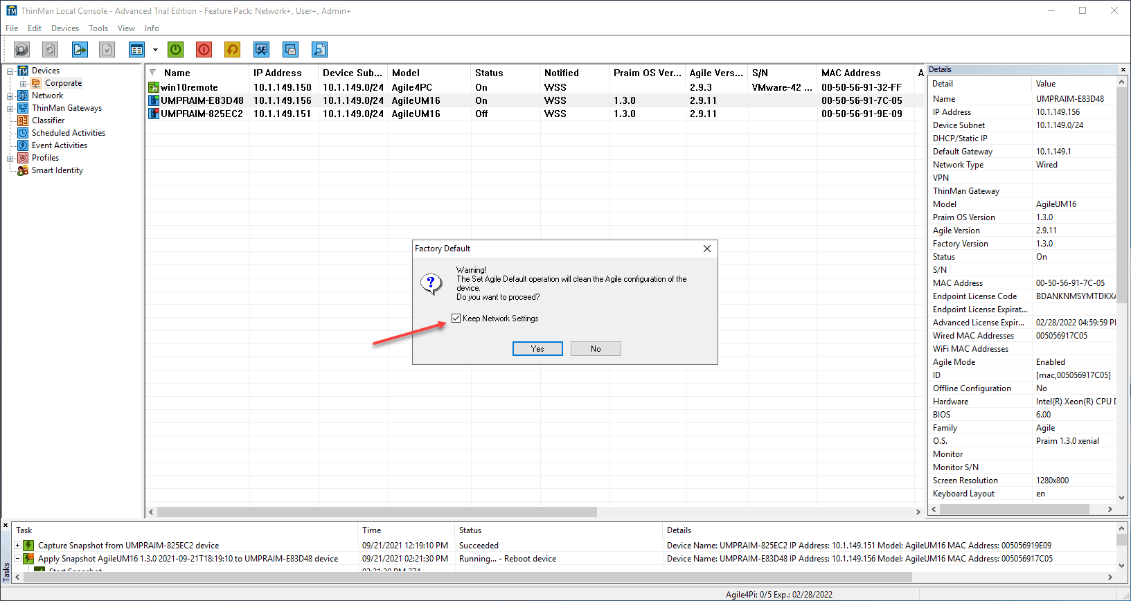 Confirm the reset and choose how you want to handle network settings