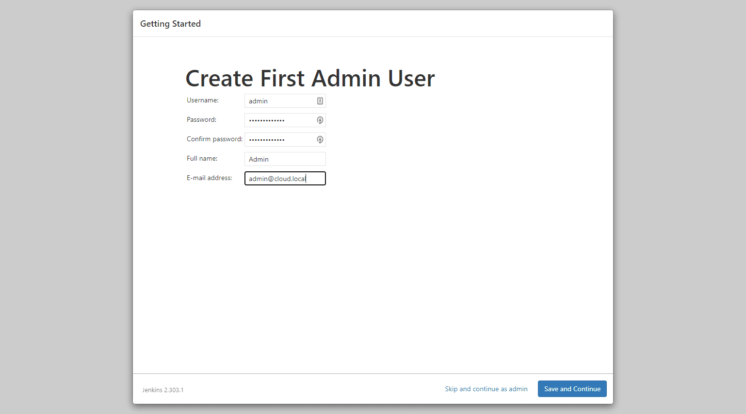 Create first admin user