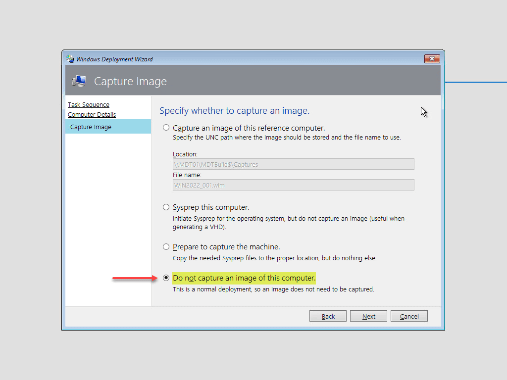 Do not capture an image of this computer for a normal deployment