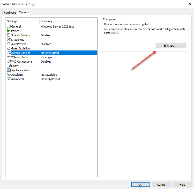 Encrypt your VMware Workstation VM