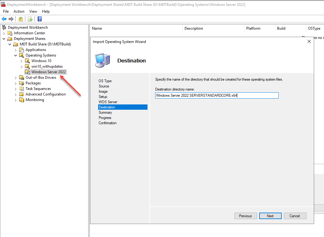 Importing the Windows Server 2022 operating system into MDT